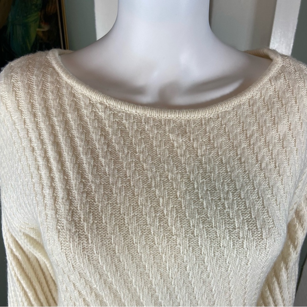 Ann Taylor Alpaca/Wool/Nylon Blend Cream Ivory White Ribbed Chunky Sweater M - Picture 4 of 10